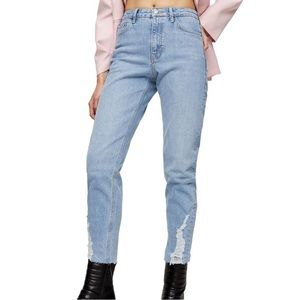 Topshop Dundee Ripped Cuff Straight Leg Jeans